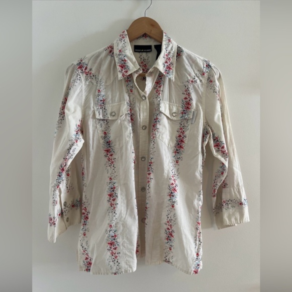 DKNY JEANS Country  Western Style Pearl Button Snap Front Long Sleeve 8 Y2K
